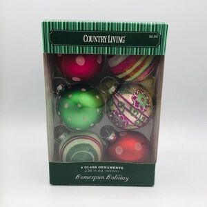 Sears COUNTRY LIVING Set of 6 Glass Ornaments Glitter Old Fashioned Style